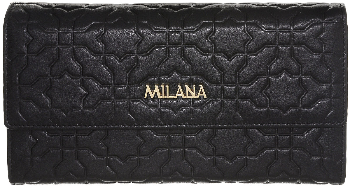 Портмоне женское Milana, цвет: черный. 141902-1-110141902-1-110 Портмоне женское Milana, цвет: черный. 141902-1-110141902-1-110Портмоне Milana выполнено из натуральной кожи и застегивается на клапан с кнопкой. Модель имеет три отделения для купюр, кармашки для карточек и визиток, а также отделение на молнии для мелочи.