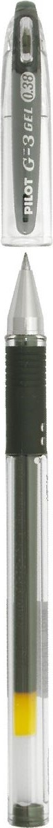 Pilot Ручка гелевая G-3 цвет чернил черныйBLN-G3-38-B Pilot Ручка гелевая G-3 цвет чернил черныйBLN-G3-38-BПереворот среди гелевых ручек! Pilot G3 - это серия, выпущенная специально для любителей тонкого письма. Все ручки этой серии имеют особо тонкий пишущий механизм, снабженный шариком из карбида вольфрама, диаметром всего 0,38 мм. Равномерная подача чернил и удобный прорезиненный упор для пальцев делают письмо легким и плавным, без усилий, оставляя на бумаге линию толщиной всего 0,2 мм. Ручка имеет прорезиненный упор в цвет чернил, съемный колпачок.