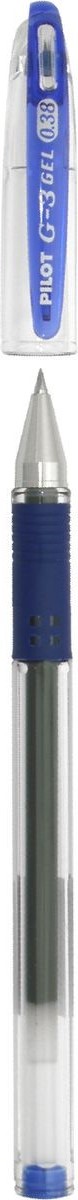 Pilot Ручка гелевая G-3 цвет чернил синийBLN-G3-38-L Pilot Ручка гелевая G-3 цвет чернил синийBLN-G3-38-LПереворот среди гелевых ручек! Pilot G3 - это серия, выпущенная специально для любителей тонкого письма. Все ручки этой серии имеют особо тонкий пишущий механизм, снабженный шариком из карбида вольфрама, диаметром всего 0,38 мм. Равномерная подача чернил и удобный прорезиненный упор для пальцев делают письмо легким и плавным, без усилий, оставляя на бумаге линию толщиной всего 0,2 мм. Ручка имеет прорезиненный упор в цвет чернил, съемный колпачок.