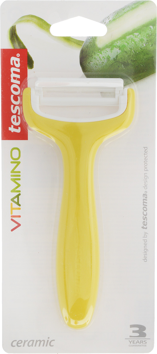 Овощечистка Tescoma Vitamino, с поперечным лезвием, цвет: желтый, белый, длина 14,5 см642712_желтый Овощечистка Tescoma Vitamino, с поперечным лезвием, цвет: желтый, белый, длина 14,5 см642712_желтыйОвощечистка с чрезвычайно острым керамическим лезвием Tescoma Vitamino отлично подходит для приготовления детского питания и здоровой пищи. Керамическое лезвие бережно к пищевым продуктам, овощи и фрукты после очистки не вянут, не темнеют и не изменяют вкус. Можно мыть в посудомоечной машине. Длина овощечистки: 14,5 см. Длина лезвия: 5 см.