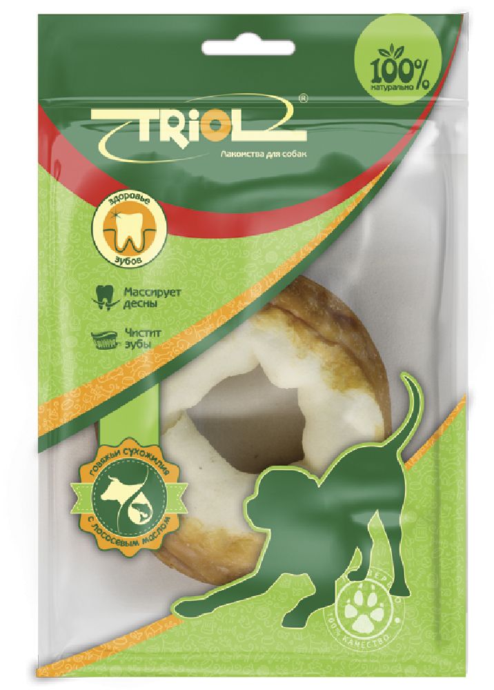 Лакомство для собак из жил Triol Пончик, с маслом лосося, длина 10 смBP11-1 Лакомство для собак из жил Triol Пончик, с маслом лосося, длина 10 смBP11-1Пончик из жил с маслом лосося – это функциональная игрушка и настоящий лакомый микс из сыромятной кожи, говяжьих сухожилий и лососевого масла – лучшего источника активных Омега-3 кислот, необходимых для блеска шерстного покрова, очистки крови и нормальной работы организма в целом. Пищевая ценность: белки - 80%, жиры - 0,1-2%, клетчатка - 0,2%. Вес 1 штуки: 53-57г. Размер 10см.