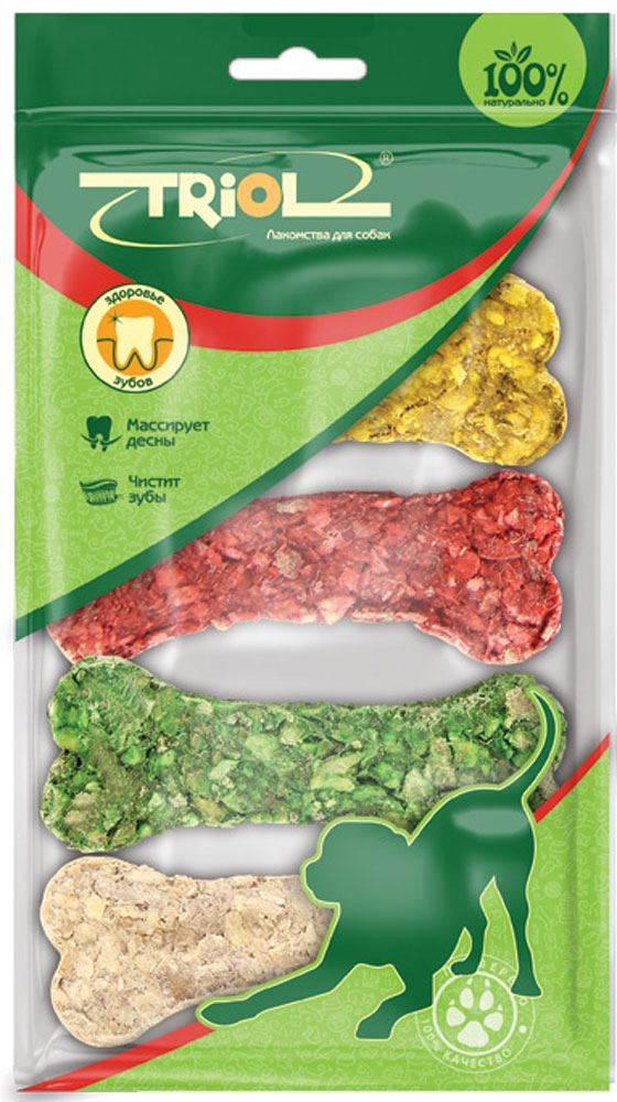 Лакомство для собак Triol Кость прессованная, длина 7,5 см, 4 штMB3-MIX-4P Лакомство для собак Triol Кость прессованная, длина 7,5 см, 4 штMB3-MIX-4PКости прессованные разноцветные из сыромятной кожи. Лакомства Triol™ из сыромятной кожи прекрасно очищают межзубное пространство, предотвращают образование зубного камня, тренируют челюстные мышцы, привлекают внимание собаки на долгое время, что значительно снижает риск порчи предметов мебели и личных вещей хозяина. Подходит для собак мелких пород. Размер 7,5 см. Вес 1 штуки 20-25 г. Упаковка: цветной пакет 4 шт.