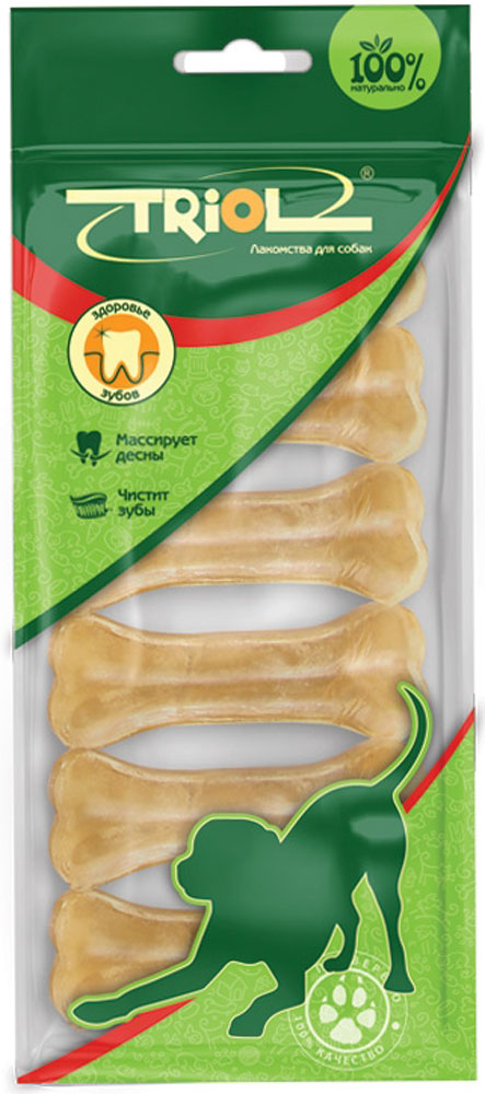 Лакомство для собак из жил Triol Кость, длина 5 см, 6 штPB2-6P Лакомство для собак из жил Triol Кость, длина 5 см, 6 штPB2-6PКости из сыромятной кожи. Лакомства Triol™ из сыромятной кожи прекрасно очищают межзубное пространство, предотвращают образование зубного камня, тренируют челюстные мышцы, привлекают внимание собаки на долгое время, что значительно снижает риск порчи предметов мебели и личных вещей хозяина. Подходит для собак мелких пород. Размер 5 см. Вес 1 штуки 8-12 г. Упаковка: цветной пакет 6 шт.