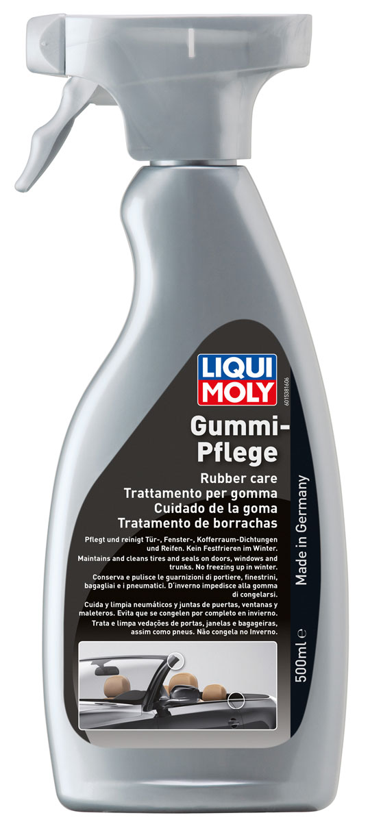 Средство для ухода за резиной Liqui Moly, 500 мл1538 Средство для ухода за резиной Liqui Moly, 500 мл1538Средство для ухода за резиной Liqui Moly - высокоэффективное средство для восстановления эластичности резиновых уплотнителей дверей, окон, багажника и других уплотнителей кузова и салона автомобиля. Очищает, защищает и ухаживает, придавая уплотнителям обновленный внешний вид. Предотвращает примерзание зимой. Глубоко проникает в резиновую поверхность, обеспечивая ее долговременную эксплуатацию. Также оптимально подходит для ухода и глубокой чистки автомобильных шин и напольных резиновых ковриков. Уважаемые клиенты! Обращаем ваше внимание на то, что упаковка может иметь несколько видов дизайна. Поставка осуществляется в зависимости от наличия на складе.