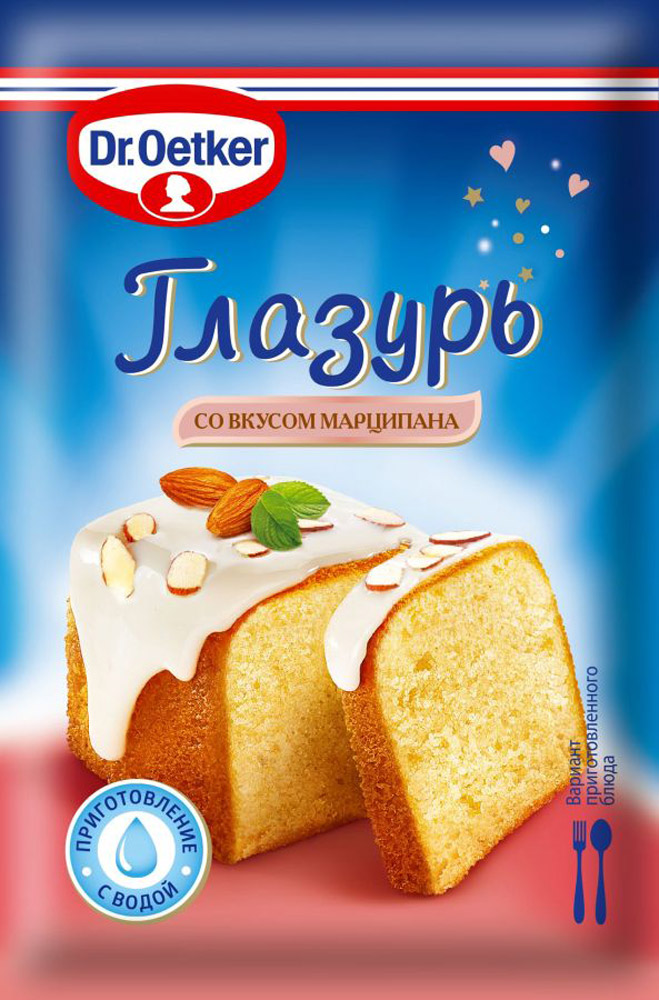 Dr.Oetker глазурь со вкусом марципана, 100 г1-84-003052 Dr.Oetker глазурь со вкусом марципана, 100 г1-84-003052Сахарная глазурь со вкусом марципана для украшения выпечки готовится очень просто: нужно только размешать содержимое пакетика с 3-4 ч.л. воды или пастеризованного молока - и готово! Готовится легко и без комочков. Глазурь обладает нежным вкусом и легким ароматом марципана. Уважаемые клиенты! Обращаем ваше внимание, что полный перечень состава продукта представлен на дополнительном изображении.