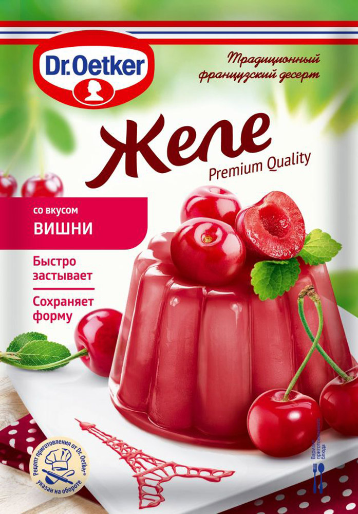 Dr.Oetker Желе со вкусом вишни, 45 г1-84-005001 Dr.Oetker Желе со вкусом вишни, 45 г1-84-005001Желе Dr.Oetker быстро застывает и сохраняет форму.