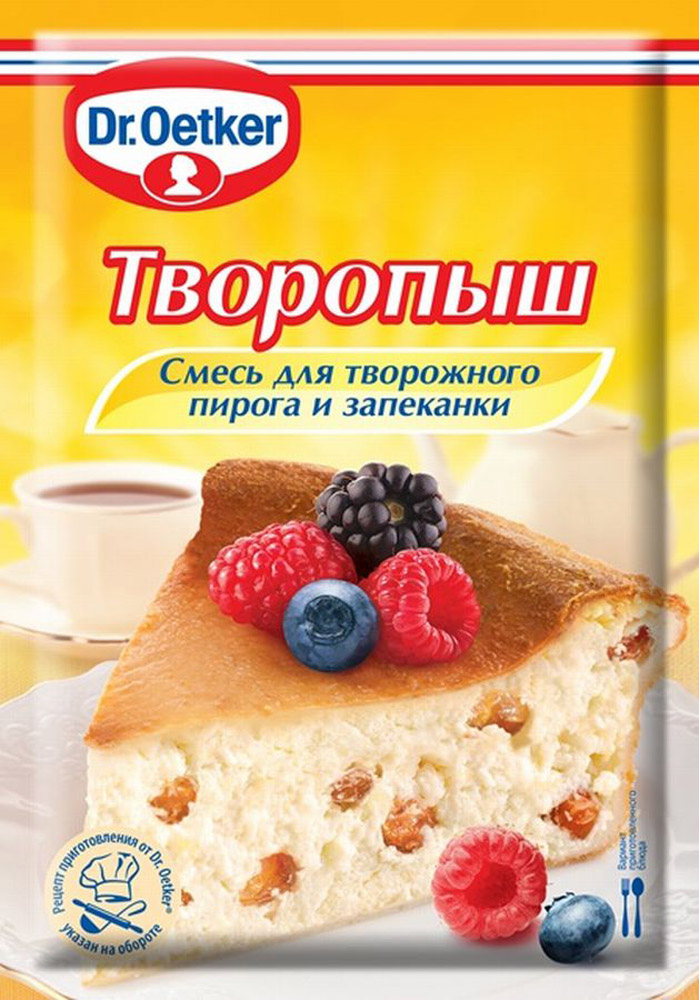 Dr.Oetker смесь для творожного пирога и запеканки Творопыш, 60 г1-84-002003 Dr.Oetker смесь для творожного пирога и запеканки Творопыш, 60 г1-84-002003Смесь для творожного пирога и запеканки Dr.Oetker Творопыш придает выпечке пышность и воздушность.