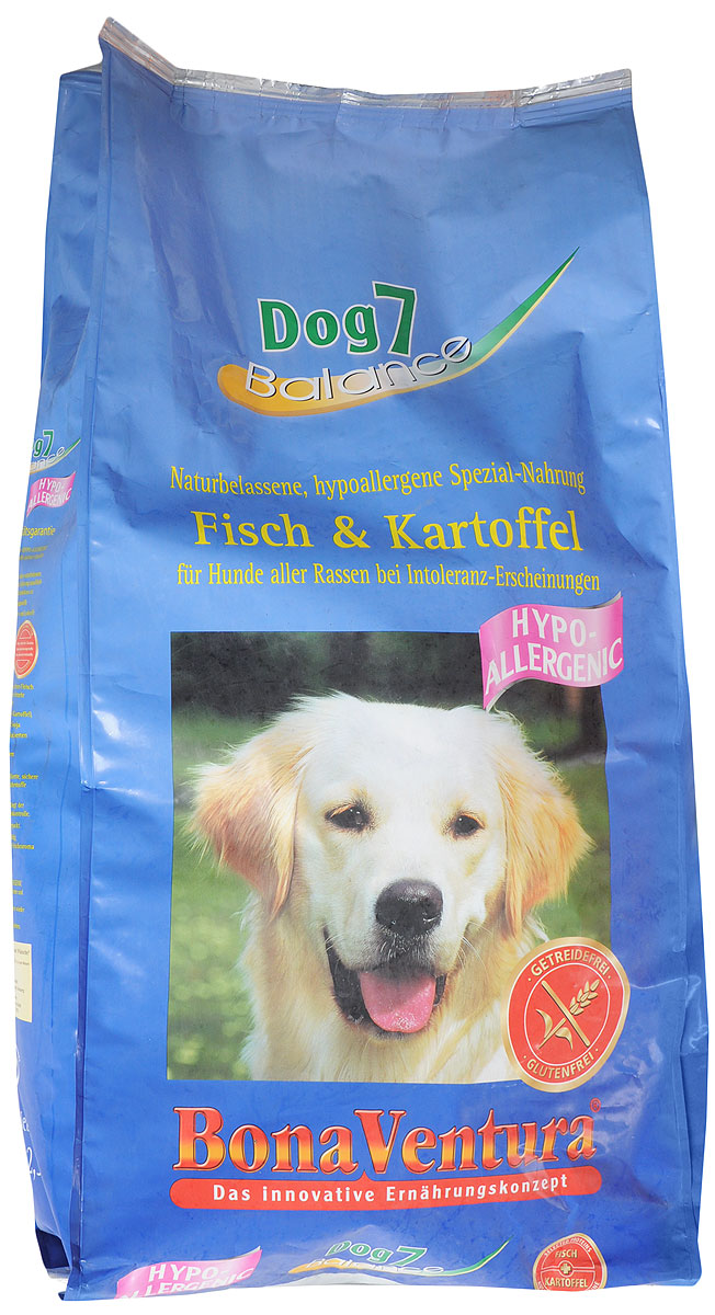 Корм сухой BonaVentura Dog 7 Hipo Allergenic, для собак, гипоаллергенный, с рыбой и картофелем, 12,5 кг205612 Корм сухой BonaVentura Dog 7 Hipo Allergenic, для собак, гипоаллергенный, с рыбой и картофелем, 12,5 кг205612Натуральный гиппоалергенный корм для собак BonaVentura Dog 7 Hipo Allergenic произведен из продуктов, пригодных в пищу человека по специальной технологии, схожей с технологией Sous Vide. Благодаря технологии при изготовлении сохраняются все натуральные витамины и минералы. Это достигается благодаря бережной обработке всех ингредиентов при температуре менее 80 градусов. Такая бережная обработка продуктов не стерилизует продуктовые компоненты. Благодаря этому корма не нуждаются ни в каких дополнительных вкусовых добавках и сохраняют все необходимые полезные вещества. При производстве кормов используются исключительно свежие натуральные продукты: мясо, овощи и зерновые; Приготовлено из 100% свежего мяса, пригодного в пищу человеку; Содержит натуральные витамины, аминокислоты, минеральные вещества и микроэлементы; С экстрактом масла зародышей зерна пшеницы холодного отжима (Bio-Dura); Без химических красителей, усилителей вкуса, искусственных консервантов...