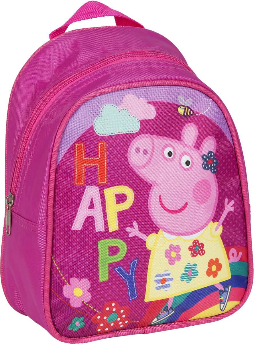 Peppa Pig Рюкзак дошкольный цвет розовый32040 Peppa Pig Рюкзак дошкольный цвет розовый32040Дошкольный рюкзачок Свинка Пеппа – это красивый и удобный аксессуар для вашего ребенка. В его внутреннем отделении на молнии легко поместятся не только игрушки, но даже тетрадка или книжка. Благодаря регулируемым лямкам, рюкзачок подходит детям любого роста. Удобная ручка помогает носить аксессуар в руке или размещать на вешалке. Износостойкий материал с водонепроницаемой основой и подкладка обеспечивают изделию длительный срок службы и помогают держать вещи сухими в дождливую погоду. Аксессуар декорирован ярким принтом (сублимированной печатью), устойчивым к истиранию и выгоранию на солнце.