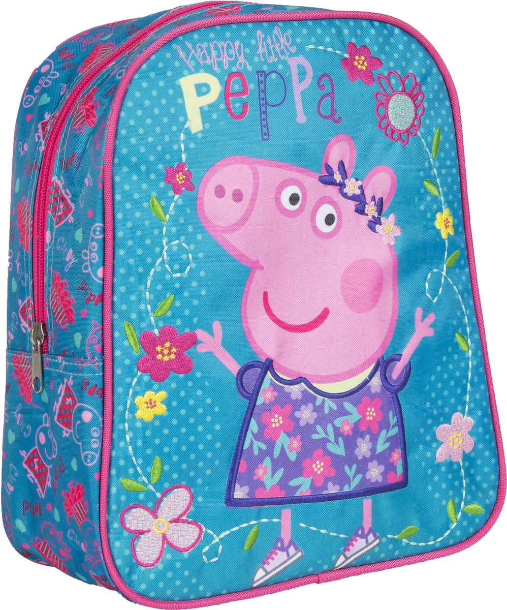 Peppa Pig Рюкзак дошкольный цвет бирюзовый мультиколор32045 Peppa Pig Рюкзак дошкольный цвет бирюзовый мультиколор32045Рюкзак дошкольный Peppa Pig с изображением свинки Пеппы в платьице имеет стильный дизайн, компактный размер и легкий вес, а в его вместительном внутреннем отделении на молнии легко поместятся все необходимые вещи, в том числе предметы формата А4. Он оптимально подойдет вашему ребенку для прогулок, занятий в кружке или спортивной секции. Мягкие регулируемые лямки шириной 6 см берегут плечи от натирания, а светоотражающие элементы, размещенные на них, повышают безопасность ребенка, делая его заметнее на дороге в темное время суток. Удобная ручка помогает носить аксессуар в руке или размещать на вешалке. Износостойкий материал с водонепроницаемой основой и подкладка обеспечивают изделию длительный срок службы и помогают держать вещи сухими в дождливую погоду. Рюкзачок декорирован ярким принтом (сублимированной печатью), устойчивым к истиранию и выгоранию на солнце.