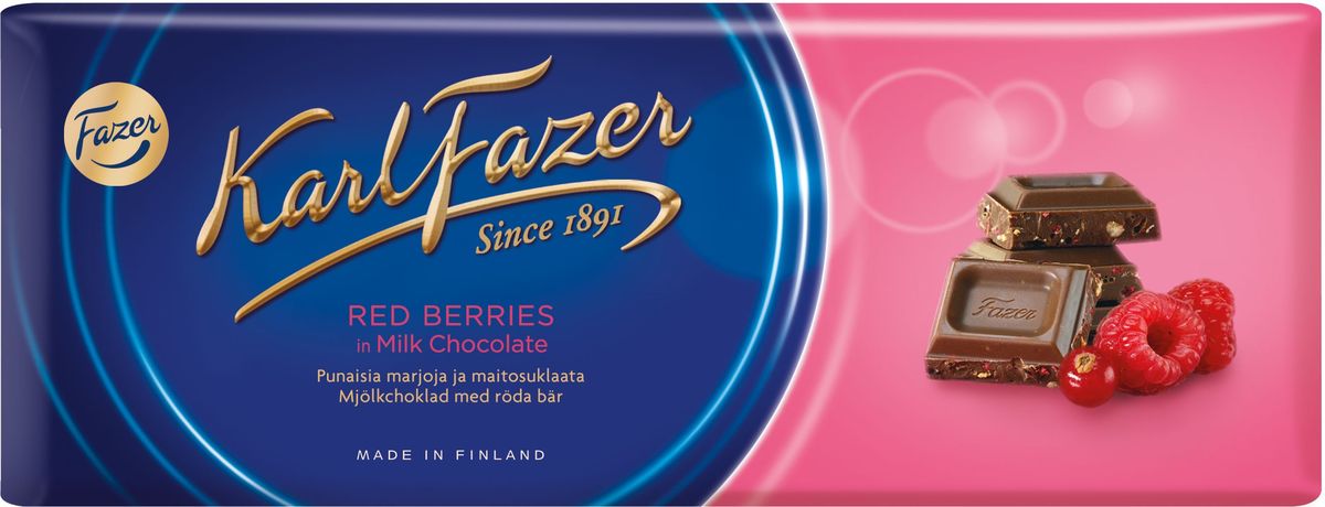 Karl Fazer молочный шоколад с клюквой и малиной, 200 г5722 Karl Fazer молочный шоколад с клюквой и малиной, 200 г5722Широкий ассортимент плиток Karl Fazer из молочного и темного шоколада с классическими и уникальными начинками. Выпущенный в 1922 году, молочный шоколад Karl Fazer стал классикой. С самого начала он был известен своей синей упаковкой с золотой росписью Карла Фацера. Молочный шоколад Karl Fazer изготавливается из свежего молока и ингредиентов самого высокого качества. Это позволяет создавать особый, мягкий вкус молочного шоколада, который знают и любят во многих странах мира.