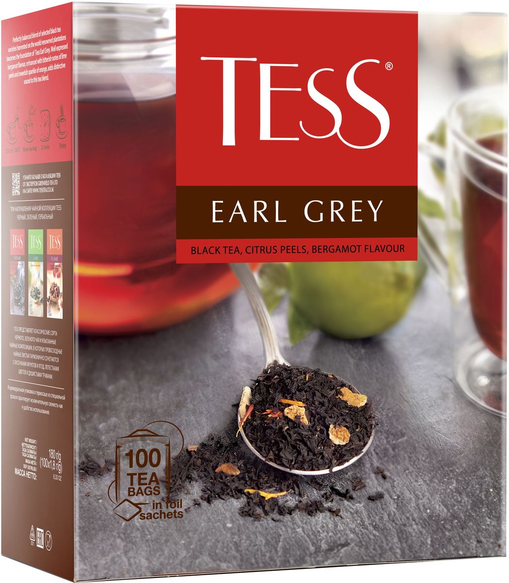 Tess Earl Grey черный чай с цедрой лимона в пакетиках, 100 шт1251-09 Tess Earl Grey черный чай с цедрой лимона в пакетиках, 100 шт1251-09Тесс Эрл Грей - этот чайный напиток соединяет в себе аромат бергамота и цедру цитрусовых. Вкус этого чая нередко сравнивают с легким морским бризом. И действительно он свежий и воздушный. А нотки цитруса создают прекрасное послевкусие.