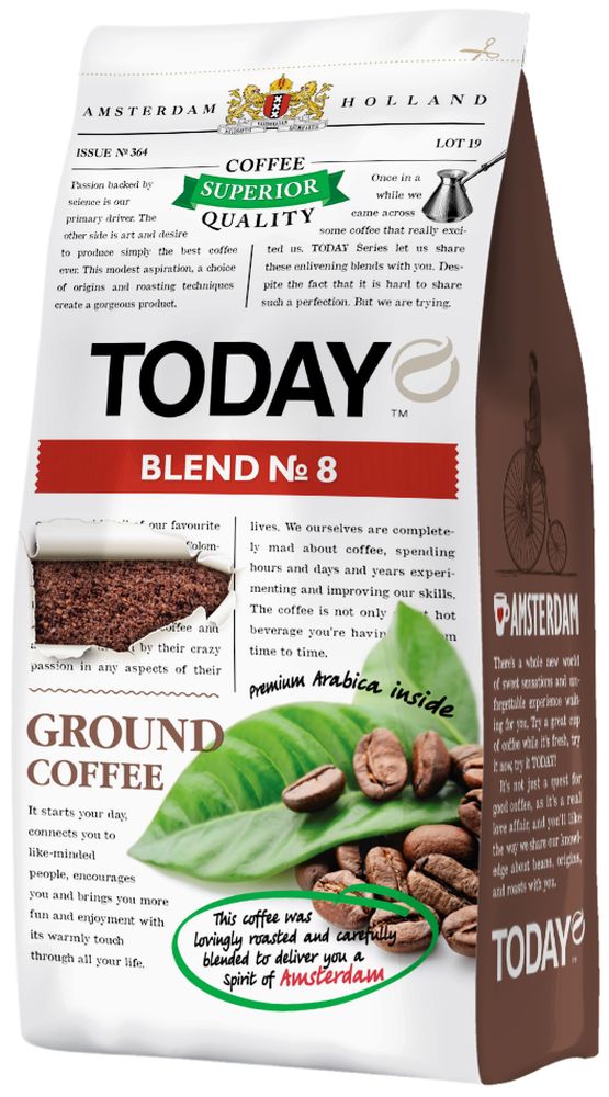 Today Blend кофе молотый №8, 200 г5060300570455 Today Blend кофе молотый №8, 200 г5060300570455Arabica Blend №8 из лучших кофейных зерен южноамериканской Арабики, искусно обжаренных для вас. Вкус кофе плотный, слегка маслянистый с пикантной горьковато-сладкой нотой. Аромат яркий с еле уловимой горечью в послевкусии. Arabica Blend №8 понравится вам. Попробуйте особенный кофе сегодня и пейте всегда, наслаждаясь...