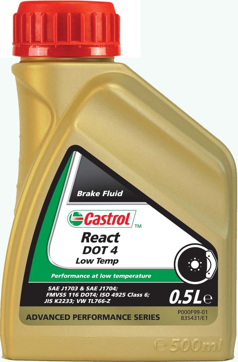Тормозная жидкость Castrol React DOT 4 Low Temp1581B4 Тормозная жидкость Castrol React DOT 4 Low Temp1581B4Описание Castrol React DOT 4 Low Temp – высокоэффективная синтетическая тормозная жидкость на основе гликолевых эфиров и борсодержащих сложных эфиров. Подходит для использования в современных тормозных системах, оснащённых электронными системами управления устойчивостью автомобиля. Отличная низкотемпературная характеристика вязкости помогает обеспечить плавную и контролируемую работу тормозного механизма, особенно в экстремальных условиях. Применение Тормозная жидкость Castrol React DOT 4 Low Temp проявляет не только превосходную эффективность при высоких температурах; её композиция разработана таким образом, чтобы обеспечить улучшенные низкотемпературные свойства. Она специально создана, чтобы иметь пониженную вязкость при низких температурах, рекомендованную рядом производителей техники, чтобы обеспечить быстроту и надёжность работы их электронных систем управления устойчивостью автомобиля (ESP и ABS). Гидравлическое давление, создаваемое в тормозной системе, передаётся на тормоза....