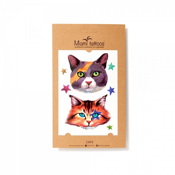 Акварельные переводные тату Miami Tattoos Cats, 1 лист 10см*15смMT0049 Акварельные переводные тату Miami Tattoos Cats, 1 лист 10см*15смMT0049Miami Tattoos - это дизайнерские переводные тату-украшения. Коллекция акварельных тату Cats с изображением кошки с макияжем Дэвида Боуи создана всемирно известными татуировщицами Sasha Unisex, Pissaro, Ritkit. Для производства Miami Tattoos используются только качественные,?яркие?и?стойкие?краски. Они?не вызывают аллергию и держатся до семи дней!