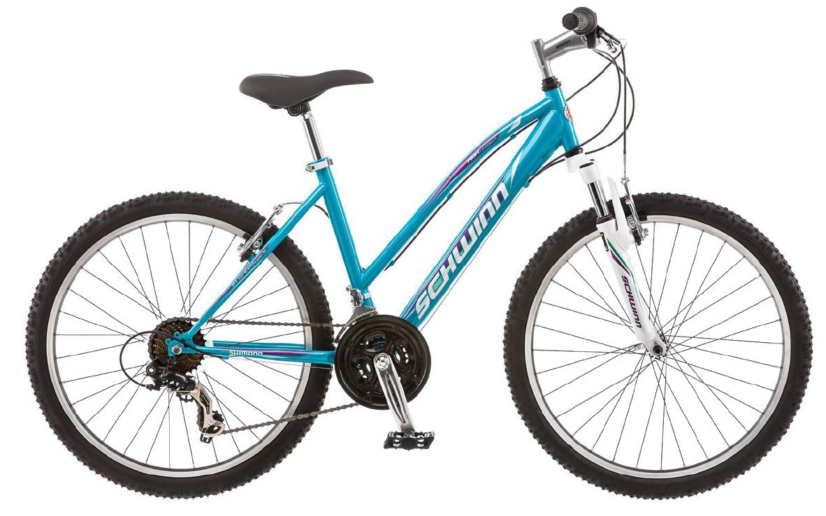 Велосипед горный Schwinn High Timber, для девочки, рама 14, колеса 24, 21 скорость, цвет: голубойS2449B Велосипед горный Schwinn High Timber, для девочки, рама 14, колеса 24, 21 скорость, цвет: голубойS2449BНастало время тинэйджеров! High Timber 24 – идеальный пример качества и продуманного подхода к созданию подросткового велосипеда для девочек. Выполнен он в голубой цветовой гамме, такой романтичной и модной в этом сезоне. Велосипед оснащен прочной заниженной рамой размером 14, которая позволяет кататься в платье или сарафане и быстро спрыгнуть с велосипеда в непредвиденной ситуации. Седло и руль регулируются по высоте и можно слегка увеличивать ее по мере роста подростка. Амортизационная вилка оснащена подпружиненными пыльниками, которые не пропускают пыль и влагу внутрь, способствуя большему сроку службы вилки. • Прочная заниженная MTB рама размером 14 • Амортизационная вилка с подпружиненными пыльниками • Простые в настройке и обслуживании ободные тормоза для любой погоды • Переключатели передач Shimano Tourney • Руль и седло регулируются по высоте и наклону • Защита цепи • Алюминиевые обода • Быстросъёмные колёса на эксцентриковых осях • 21...