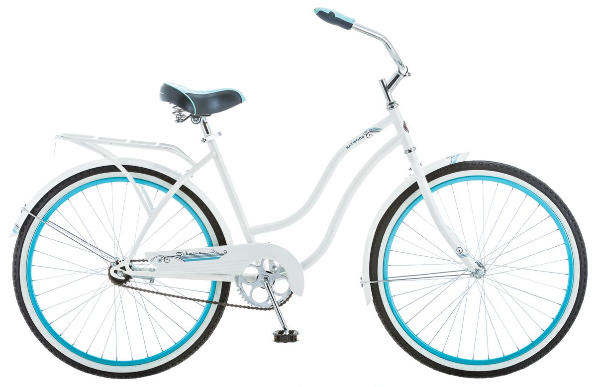 Велосипед городской Schwinn Baywood, женский, рама 16, колеса 26, 1 скорость, цвет: белыйS5591 Велосипед городской Schwinn Baywood, женский, рама 16, колеса 26, 1 скорость, цвет: белыйS5591Выбирая Schwinn Baywood, любая девушка будет в центре внимания. Легкий и свежий дизайн подчеркнёт Вашу женственность на улицах города или тропинках парка. Рама, крылья и багажник, выполненные в белоснежном цвете, завершают воздушный романтический образ. Удобный широкий руль и комфортное анатомическое седло на пружинах – залог не только красивой, но и комфортной поездки. А благодаря заниженной раме можно кататься в платье или сарафане. И не стоит волноваться о длине юбки - полноразмерная защита цепи предохраняет от попадания низа одежды в цепь и звёзды. • Прочная заниженная рама размером 16 • Седло и руль регулируются по высоте и наклону • Широкий и удобный руль • Полноразмерные крылья • Багажник в цвет велосипеда • Полноразмерная защита цепи • Подножка в комплекте • Колёса 26