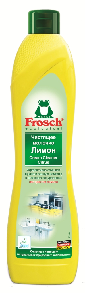 Чистящее молочко Frosch, с ароматом лимона, 500 мл707059 Чистящее молочко Frosch, с ароматом лимона, 500 мл707059Чистящее молочко Frosch удаляет любые загрязнения, такие как жир, известковый налет и остатки мыла. Средство содержит натуральную мраморную пыльцу, которая совершенно не царапает такие изысканные поверхности, которые не переносят абразива. Подходит для чистки стеклокерамических плит, поверхностей с зеркальным блеском, эмалей, высококачественной стали (не подходит для акриловых ванн). Средство обладает приятным ароматом лимона. Торговая марка Frosch специализируется на выпуске экологически чистой бытовой химии. Для изготовления своей продукции Frosch использует натуральные природные компоненты. Ассортимент содержит все необходимое для бережного ухода за домом и вещами. Продукция торговой марки Frosch эффективно удаляет загрязнения, оберегает кожу рук и безопасна для окружающей среды. Характеристики: Объем: 500 мл. Производитель: Германия. Товар сертифицирован.