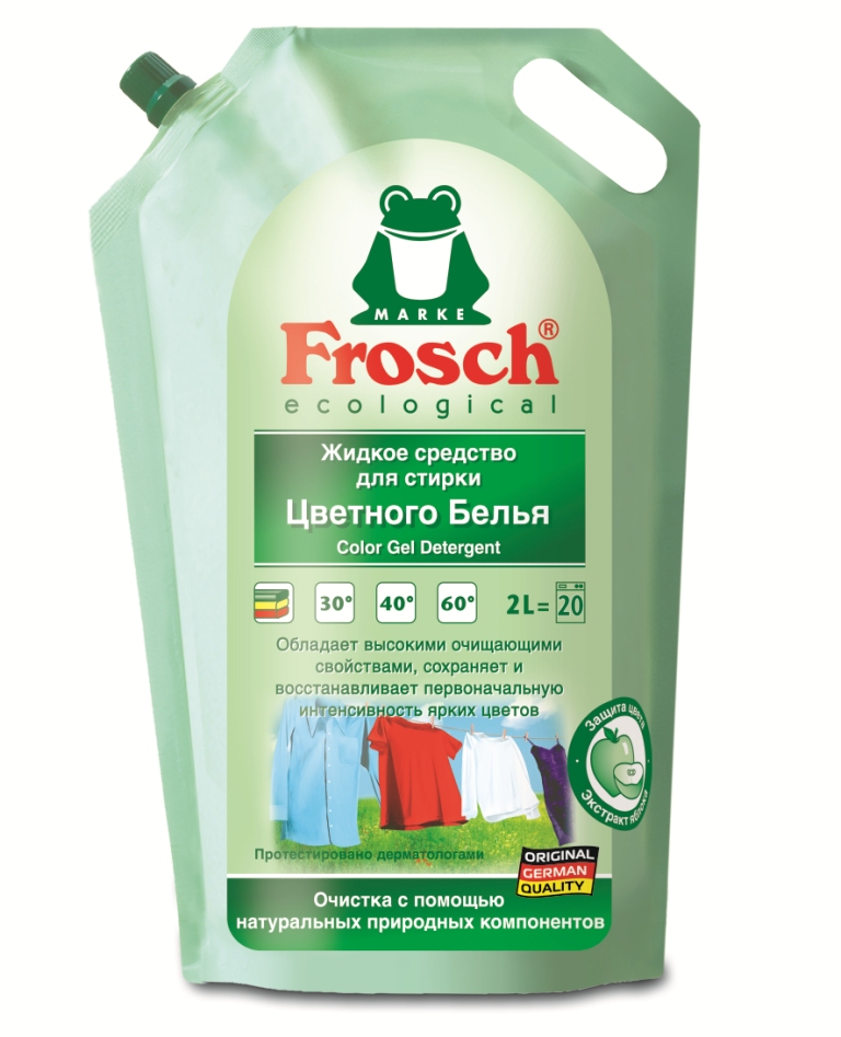 Жидкое средство для стирки Frosch, для цветного белья, 2 л709332 Жидкое средство для стирки Frosch, для цветного белья, 2 л709332Жидкое средство Frosch предназначено для стирки цветных и темных тканей при температуре от 20°C до 60° С. Благодаря составу с экстрактом яблока и специальной добавке для длительной защиты красок, вещи меньше выцветают и линяют. Кристальная чистота и восстановление цвета ткани - ваши поблекшие вещи будут выглядеть как новые. Подходит для предварительной обработки трудновыводимых пятен. Порошок предназначен как для машинной, так и для ручной стирки. Торговая марка Frosch специализируется на выпуске экологически чистой бытовой химии. Для изготовления своей продукции Frosch использует натуральные природные компоненты. Ассортимент содержит все необходимое для бережного ухода за домом и вещами. Продукция торговой марки Frosch эффективно удаляет загрязнения, оберегает кожу рук и безопасна для окружающей среды. Характеристики: Объем: 2 л. Товар сертифицирован. Уважаемые клиенты! Обращаем ваше...