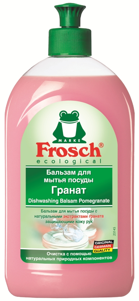 Бальзам для мытья посуды Frosch, с экстрактом граната, 500 мл101523 Бальзам для мытья посуды Frosch, с экстрактом граната, 500 мл101523Бальзам для мытья посуды Frosch защищает кожу рук и быстро удаляет грязь благодаря жирорастворяющим экстрактам граната. Особенности бальзама для мытья посуды Frosch: - до блеска отмывает посуду; - защищает кожу рук от высыхания; - смываемость соответствует ГОСТ; - формула Зеленой Силы с натуральными ингредиентами, подчеркивающими качество очистки и ухода; - с ПАВ возобновляемого растительного происхождения, с высоким быстрым биологическим расщеплением; - безопасные для кожи формулы, протестированные дерматологами. Минимальное использование мягких консервантов и тщательно отобранных ароматизаторов или полный отказ от них; - отсутствие опасных химикатов, таких как фосфаты, бораты, формальдегиды, галогенорганические компоненты, ПВХ; - сниженная нагрузка на окружающую среду благодаря сокращению использования упаковочных материалов. Прогрессивное использование переработанных и перерабатываемых материалов; - не тестируется...