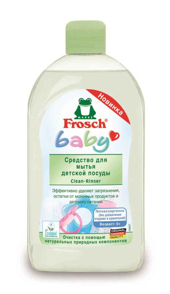 Средство Frosch для мытья детской посуды, 500 мл712355 Средство Frosch для мытья детской посуды, 500 мл712355Эффективно удаляет загрязнения с детской посуды, бутылочек, сосок, а так же игрушек. Нежная формула, содержащая ухаживающий за кожей провитамин В5, эффективно удаляет засохшие остатки молока, сока, пищевых продуктов и полностью смывается с поверхности посуды. Протестировано дерматологами, гипоаллергенно, не содержит отдушек и красителей, нейтрально для кожи.