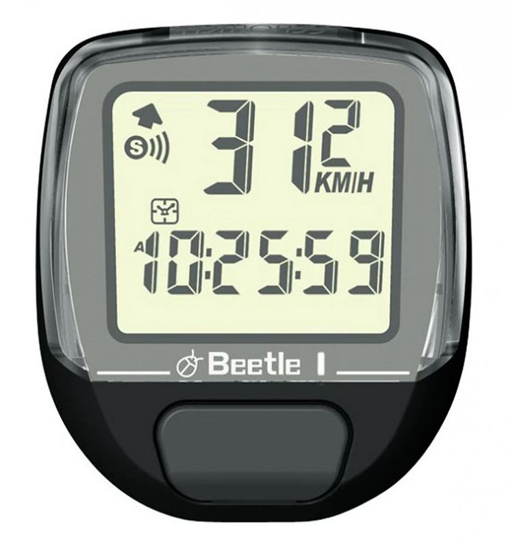 Велокомпьютер Echowell Beetle-1, 5 функций, цвет: черныйBeetle 1 Велокомпьютер Echowell Beetle-1, 5 функций, цвет: черныйBeetle 1Проводной велокомпьютер Echowell Beetle 1 с пятью функциями в стильном корпусе предназначен для использования при занятиях велоспортом, велотуризмом и просто катании на велосипеде. Это удобный и простой в использовании электронный прибор, предоставляющий велосипедисту всю необходимую информацию о поездке. Имеет отличную водо и пылезащиту. Велокомпьютер состоит из двух частей соединенных проводом - дисплея, внешне похожего на электронные часы и датчика скорости. Дисплей крепится на руле с возможностью мгновенно отсоединить его, когда нет желания оставлять на велосипеде без присмотра или под дождем. Магнитный датчик скорости (геркон) крепится рядом с колесом. Велокомпьютер определяет скорость движения с точностью до десятых долей, дистанцию - с точностью до 10 метров. На дисплее функции поочередно сменяют друг друга. Все операции и настройки выполняются одной кнопкой.Функции: - Текущая скорость - Средняя скорость - Время - Дистанция - Одометр ...