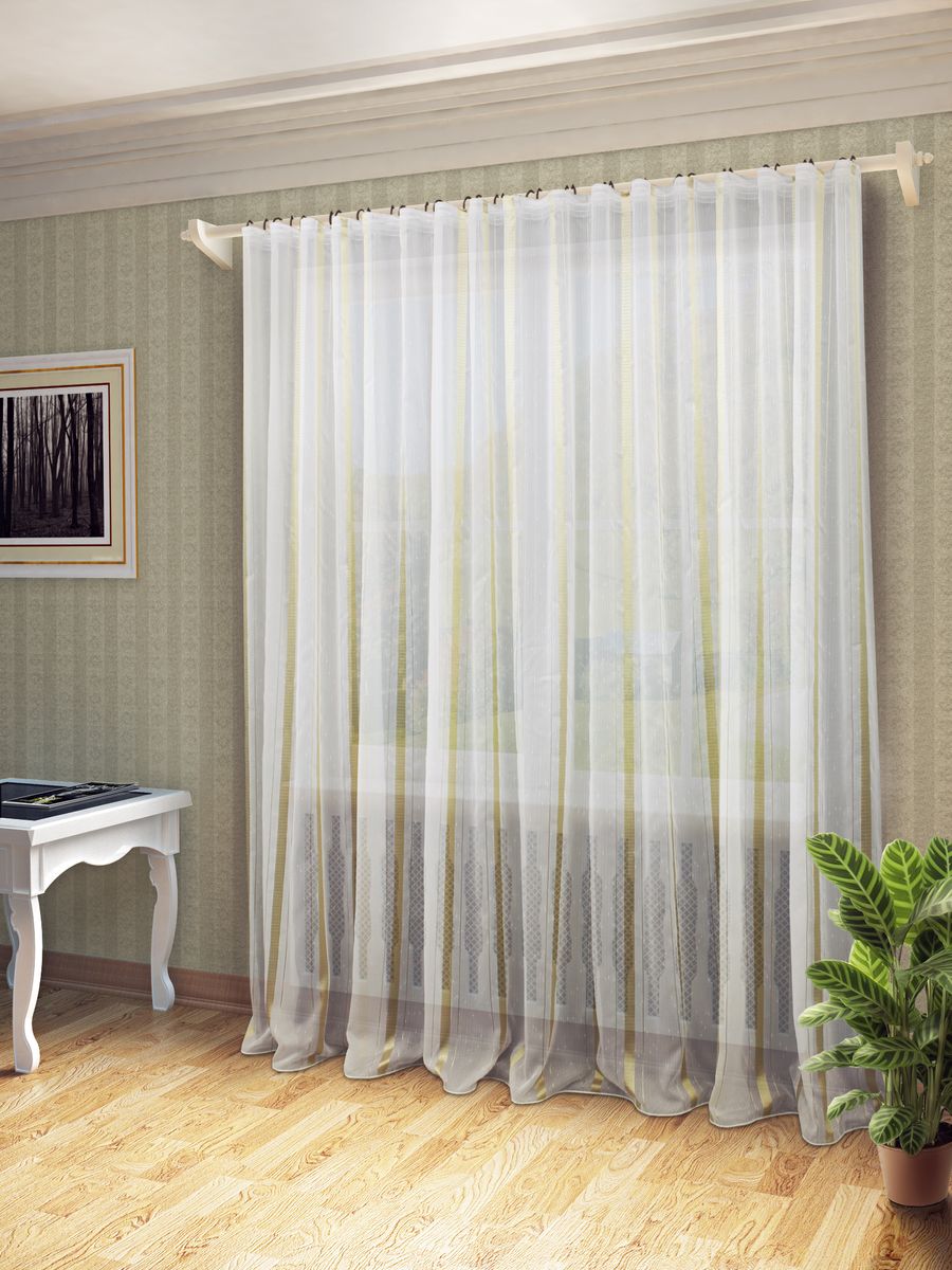 Тюль Sanpa Home Collection Романа, на ленте, цвет: белый, золотистый, высота 260 смHP3010/4/1E Романа бело-золотистый, , 400*260 см Тюль Sanpa Home Collection Романа, на ленте, цвет: белый, золотистый, высота 260 смHP3010/4/1E Романа бело-золотистый, , 400*260 смТюль Романа нежного цвета изготовлена из ткани вуаль. Воздушная ткань привлечет к себе внимание и идеально оформит интерьер любого помещения. Тюль сделает ваш интерьер более нежным, воздушным и невесомым. Можно драпировать окно только тюлью или только портьерами, но вместе они создают идеальную композицию. Мы рекомендуем под однотонные портьеры нейтральных тонов подбирать сложносочиненную тюль, с изысканной вышивкой и орнаментом, а под портьеры с рисунком или ярких тонов - выбирать тюль с минималистичным рисунком или вообще без него. Крепление к карнизу осуществляется при помощи вшитой шторной ленты.