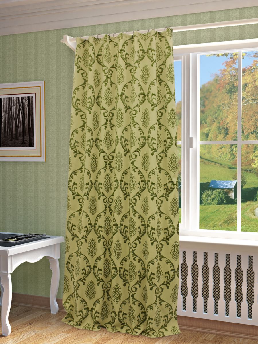 Штора Sanpa Home Collection Нубия, на ленте, цвет: зеленый, высота 260 смHP1385/10/1E Нубия зеленый, , 150*260-1шт+подхват Штора Sanpa Home Collection Нубия, на ленте, цвет: зеленый, высота 260 смHP1385/10/1E Нубия зеленый, , 150*260-1шт+подхватШтора Нубия с оригинальным узором изготовлена из ткани жаккард. Жаккард - одна из дорогостоящих тканей, так как её производство трудозатратно. Своеобразный рельефный рисунок, который получается в результате сложного переплетения на плотной ткани, напоминает гобелен. Крепление к карнизу осуществляется при помощи вшитой шторной ленты.