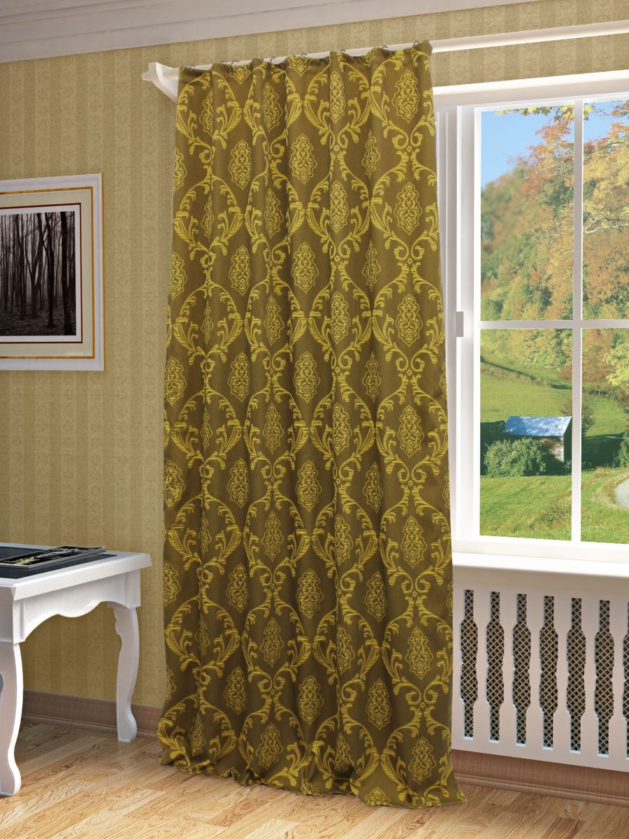 Штора Sanpa Home Collection Нубия, на ленте, цвет: золотистый, высота 260 смHP1385/11/1E Нубия золотистый, , 150*260-1шт+подхват Штора Sanpa Home Collection Нубия, на ленте, цвет: золотистый, высота 260 смHP1385/11/1E Нубия золотистый, , 150*260-1шт+подхватШтора Нубия с оригинальным узором изготовлена из ткани жаккард. Жаккард - одна из дорогостоящих тканей, так как её производство трудозатратно. Своеобразный рельефный рисунок, который получается в результате сложного переплетения на плотной ткани, напоминает гобелен. Крепление к карнизу осуществляется при помощи вшитой шторной ленты.