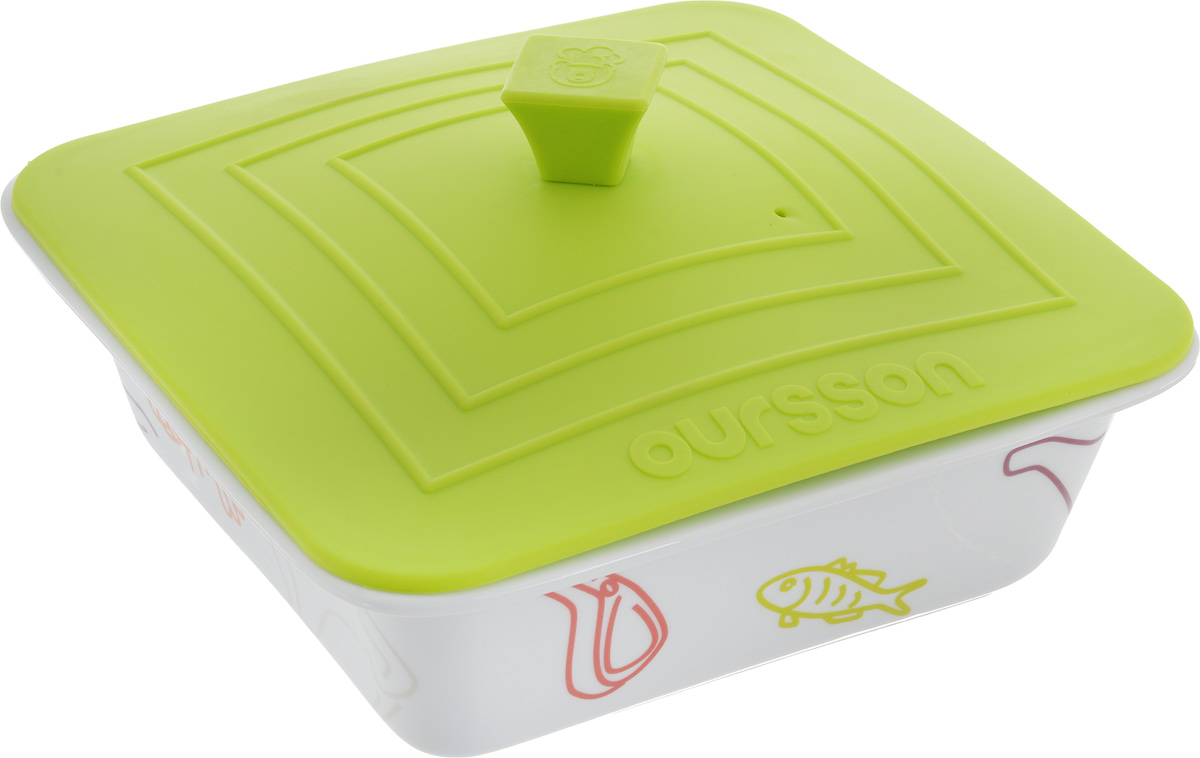 Форма для запекания Oursson Овощи, с силиконовой крышкой, цвет: зеленое яблоко, белый, 24,2 х 24,2 х 10,6 смBW2506C/GA Форма для запекания Oursson Овощи, с силиконовой крышкой, цвет: зеленое яблоко, белый, 24,2 х 24,2 х 10,6 смBW2506C/GAФорма для запекания пищи Oursson Овощи, изготовленная из керамики с силиконовой крышкой, идеально подойдет для приготовления мяса, рыбы, овощей и десертов без добавления масла.ё Такую форму можно использовать в духовке, микроволновой печи и холодильнике, мыть в посудомоечной машине. Температура использования силиконовой крышки может доходить до 220°С, а формы до 250°С. Силиконовая крышка дополнена небольшим вентиляционным отверстием. Можно использовать в посудомоечной машине. Яркая и красивая керамическая форма украсит любой стол и выгодно подчеркнет достоинства ваших блюд. Объем: 1,9 л. Размер формы (без учета крышки): 24,2 х 24,2 х 8 см. Размер крышки: 23,9 х 23,9 см.