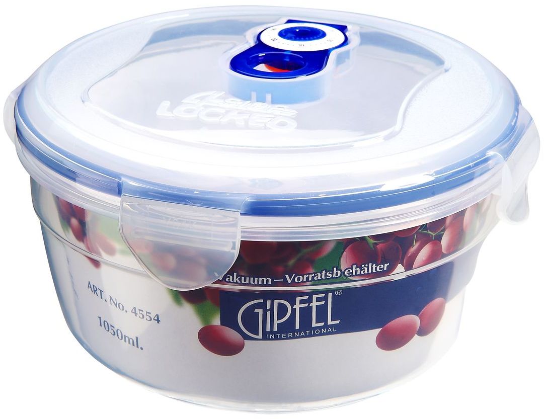 Контейнер вакуумный Gipfel, 1050 мл4554 Контейнер вакуумный Gipfel, 1050 мл4554Посуда Gipfel изготовлена только из качественных, экологически чистых материалов. Также уделяется особое внимание дизайну продукции, способному удовлетворять вкусы даже самых взыскательных покупателей. Сталь 8/10, из которой изготавливается посуда и аксессуары Gipfel, является уникальной. Она отличается высокими эксплуатационными характеристиками и крайне устойчива к физическим воздействиям. Сложно найти более подходящий для создания качественной кухонной посуды материал. Отличительной чертой металлической посуды, выполненной из подобной стали, является характерный сероватый оттенок поверхности и особый блеск. Это позволяет приготовить более здоровую пищу.