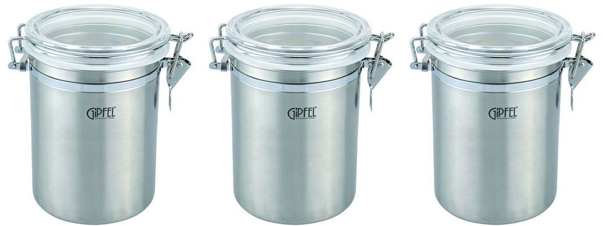 Банка для сыпучих продуктов Gipfel, 0,7 л, 3 шт5584 Банка для сыпучих продуктов Gipfel, 0,7 л, 3 шт5584Посуда Gipfel изготовлена только из качественных, экологически чистых материалов. Также уделяется особое внимание дизайну продукции, способному удовлетворять вкусы даже самых взыскательных покупателей. Сталь 8/10, из которой изготавливается посуда и аксессуары Gipfel, является уникальной. Она отличается высокими эксплуатационными характеристиками и крайне устойчива к физическим воздействиям. Сложно найти более подходящий для создания качественной кухонной посуды материал. Отличительной чертой металлической посуды, выполненной из подобной стали, является характерный сероватый оттенок поверхности и особый блеск. Это позволяет приготовить более здоровую пищу.