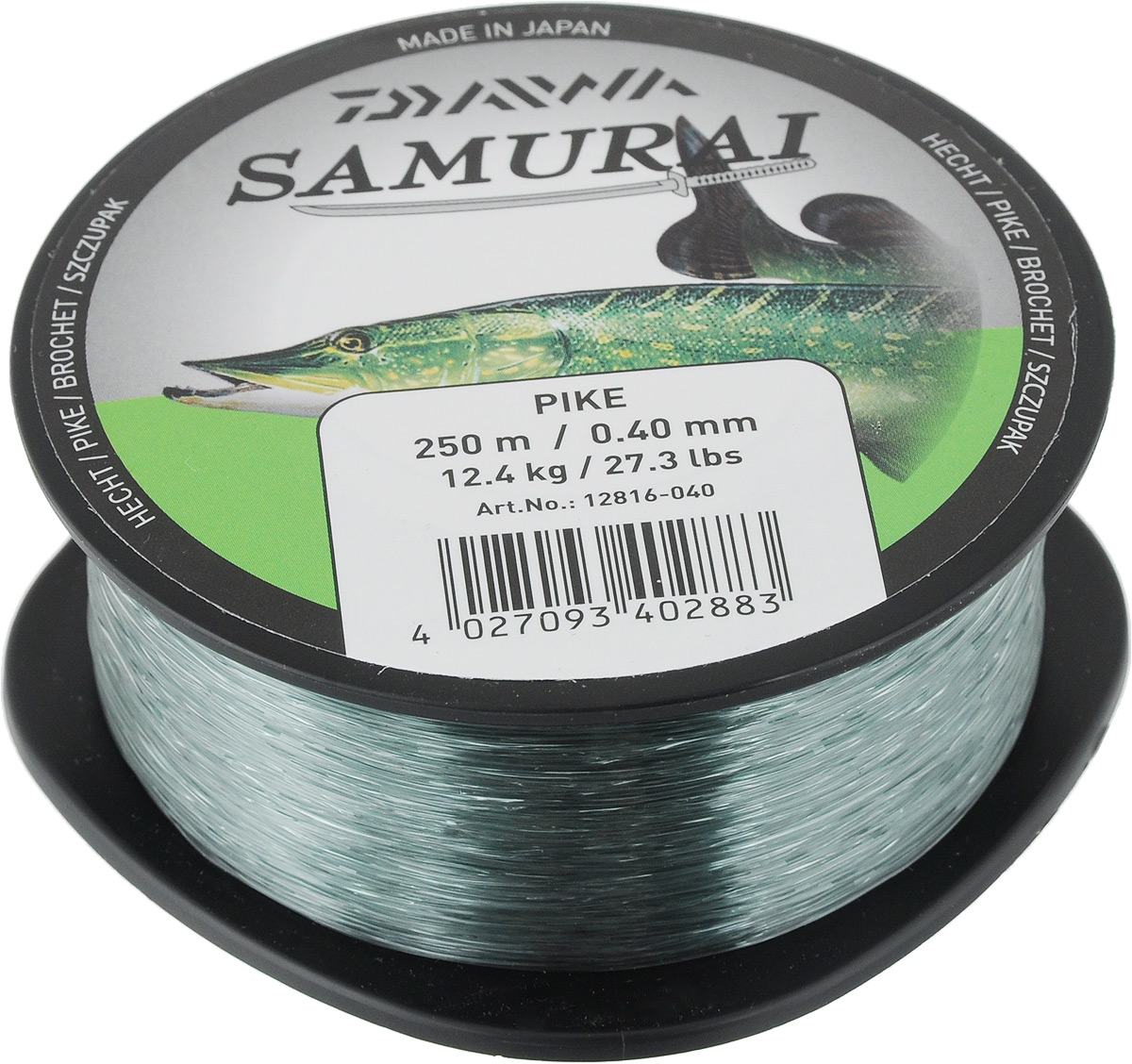 Леска Daiwa Samurai Pike, цвет: светло-оливковый, 250 м, 0,4 мм, 12,4 кг41594 Леска Daiwa Samurai Pike, цвет: светло-оливковый, 250 м, 0,4 мм, 12,4 кг41594Популярная леска Daiwa Samurai Pike применяется для ловли разнообразной рыбы. Изготовлена из прочного нейлона согласно высоким стандартам качества. Леска сочетает в себе великолепное соотношение цены и качества.