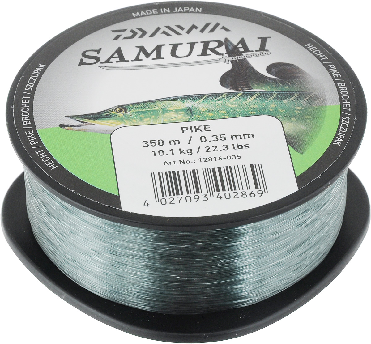 Леска Daiwa Samurai Pike, цвет: светло-оливковый, 350 м, 0,35 мм, 10,1 кг41593 Леска Daiwa Samurai Pike, цвет: светло-оливковый, 350 м, 0,35 мм, 10,1 кг41593Популярная леска Daiwa Samurai Pike применяется для ловли разнообразной рыбы. Изготовлена из прочного нейлона согласно высоким стандартам качества. Леска сочетает в себе великолепное соотношение цены и качества.