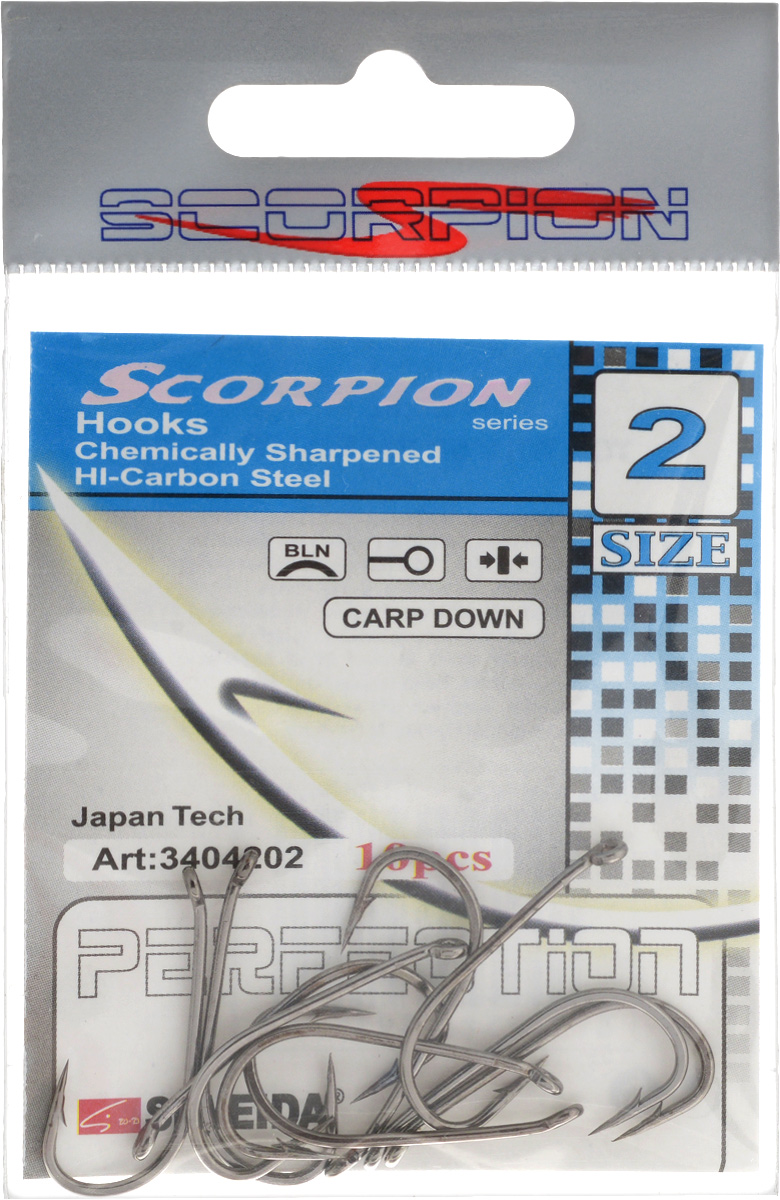 Крючок рыболовный SWD Scorpion, Carp Down, №2, 10 шт0021181 Крючок рыболовный SWD Scorpion, Carp Down, №2, 10 шт0021181Бюджетный одинарный крючок SWD Scorpion с колечком выполнен из высококачественной углеродистой легированной проволоки. Применяется новейшая технология термообработки. Стойкое антикоррозийное покрытие обеспечивает крючкам долгий срок эксплуатации. Жала крючков подвержены электрохимической обработке. Кованный поддев.