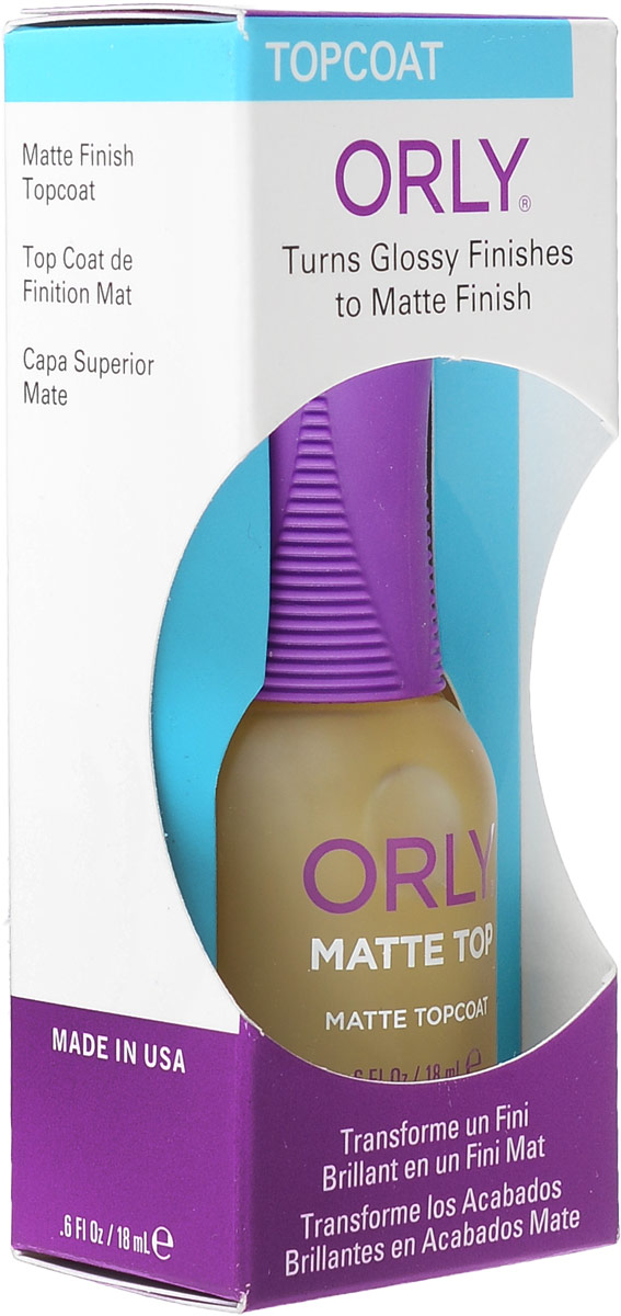 Orly Верхнее покрытие Matte Top с матирующим эффектом, 18 мл24250 Orly Верхнее покрытие Matte Top с матирующим эффектом, 18 мл24250Покрытие Orly Matte Top придает маникюру матовый сатиновый эффект. Уменьшает скалывание лака, идеально подходит для создания дизайна ногтей, в котором сочетаются матовые и блестящие участки. Способ применения : для достижения матового эффекта, необходимо нанести 1-2 слоя препарата на подсохшее лаковое покрытие. Можно использовать с базовым покрытием Bonder. Это обеспечит максимально прочное сцепление лакового покрытия с ногтем и увеличит продолжительность жизни маникюра. Характеристики: Объем: 18 мл. Артикул: 24250. Производитель: США. Товар сертифицирован. Состав: этилацетат, бутилацетат, нитроцеллюлоза, сополимер, изопропил, гидратированный кварц, триметил-пентанил диизобутират, трифенил фосфат, N-бутиловый спирт, стеаралкониум гекторит, стеаралкониум бентонит, бензофенон-1, диметикон, пигменты.