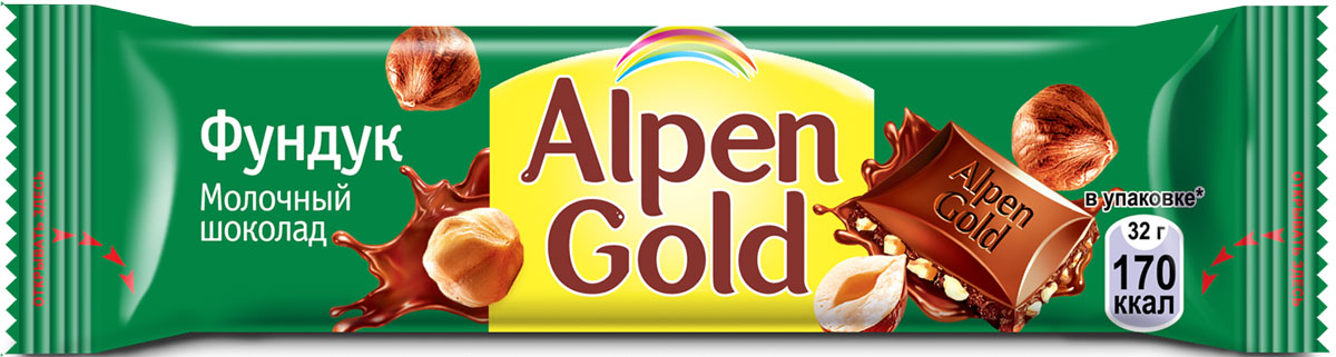 Alpen Gold шоколад с дробленым фундуком, 32 г4008178 Alpen Gold шоколад с дробленым фундуком, 32 г4008178Шоколад Альпен Гольд американской компании Крафт Фудс появился на российском рынке в 1994 году и сразу же обрел наибольшую популярность среди потребителей, которую не теряет и по сей день. Продукция торговой марки также представлена в Украине, Белоруссии и Польше.