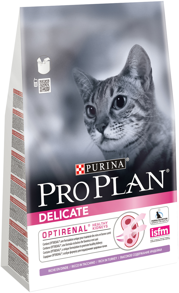 Корм сухой Pro Plan Delikate для кошек с чувствительным пищеварением или с особыми предпочтениями, с индейкой, 3 кг5114961 Корм сухой Pro Plan Delikate для кошек с чувствительным пищеварением или с особыми предпочтениями, с индейкой, 3 кг5114961Сухой корм Pro Plan Delikate - это полноценный рацион для взрослых кошек с чувствительным пищеварением или с особыми предпочтениями. Он содержит особую разработанную с участием ученых комбинацию ингредиентов для поддержания здоровья вашего питомца в течение продолжительного времени. Особенности сухого корма: содержит уникальную формулу для поддержания здоровья почек, помогает улучшать пищевую переносимость благодаря ограниченному количеству источников белка, обладает замечательными вкусовыми свойствами и придется по вкусу даже самым капризным кошкам, поддерживает здоровье иммунной системы. Состав: индейка (18%), рис, кукурузный глютен, концентрат горохового белка, сухой белок индейки, животный жир, яичный порошок, кукурузный крахмал, кукуруза, минеральные вещества, рыбий жир, вкусоароматическая кормовая добавка, дрожжи. Анализ: белок: 40%, жир: 18%, сырая зола: 7%, сырая клетчатка: 0,5%. Добавки на кг: витамин А: 32 600; витамин...