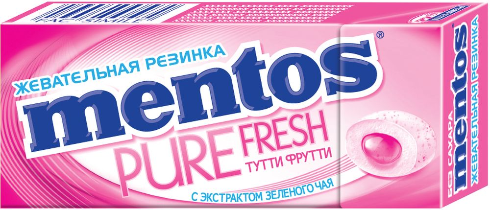 Mentos Pure Fresh Tutti-Frutti жевательная резинка, 16 шт по15 г8251522 Mentos Pure Fresh Tutti-Frutti жевательная резинка, 16 шт по15 г8251522Сочная жевательная резинка с жидким центром внутри и экстрактом зеленого чая, в удобном формате банки.