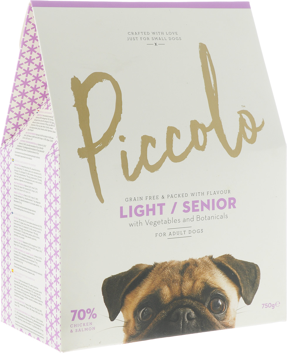 Корм сухой Piccolo GF Senior. Light, для пожилых собак мелких пород и с избыточным весом с цыпленком и лососем, 750 г100.307 Корм сухой Piccolo GF Senior. Light, для пожилых собак мелких пород и с избыточным весом с цыпленком и лососем, 750 г100.307Сухой полнорационный корм Piccolo GF Senior. Light для питания пожилых собак мелких и карликовых пород и собак мелких пород с избыточным весом. Корм для пожилых собак и собак с лишним весом имеет низкое содержание жиров и пониженную калорийность. В корм добавлен глюкозамин, метилсульфонилметан (MСM) и хондроитин, для того чтобы помочь пожилым и собакам с избыточной массой тела, которые могут страдать от проблем с суставами. Состав: свежее бескостное мясо цыпленка (31%), свежее бескостное мясо Шотландского лосося (20%), мука из мяса цыпленка (13%), батат, картофель, горох, мука из мяса Шотландского лосося (6%), дегидратированное яйцо (2.5%), куриный бульон (2%), люцерна, минералы, витамины, глюкозамин (1 780мг/кг), метилсульфонилметан (MСM) (1 780 мг/кг), хондроитинсульфат (1 250мг/кг), яблоко, морковь, семена подорожника, водоросли, фруктоолигосахариды, шпинат, клюква, ромашка, мята, календула, семена аниса и пажитника. Анализ состава: сырой протеин 34%, жиры...