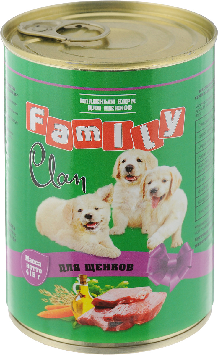Консервы для щенков Clan Family, паштет из телятины, 415 г130.1.805 Консервы для щенков Clan Family, паштет из телятины, 415 г130.1.805Полнорационный влажный корм Clan Family для каждодневного питания щенков. Консервы изготовлены из высококачественного мясного сырья. У корма насыщенный вкус и сбалансированный состав. Состав: телятина и мясные субпродукты, злаки, желирующая добавка, растительное масло, соль, вода. Анализ: сырой протеин 8%, сырой жир 5%, сырая зола 2%, поваренная соль 0,5-0,7 г, фосфор 0,5 г, кальций 0,6 г Энергетическая ценность в 100 г продукта: 77 кКал. Товар сертифицирован.
