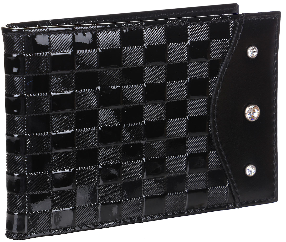Визитница женская Elisir Botega black, цвет: черный. EL-LK269-FW0027-000EL-LK269-FW0027-000 Визитница женская Elisir Botega black, цвет: черный. EL-LK269-FW0027-000EL-LK269-FW0027-000Футляр для дисконтных карт Elisir из натуральной кожи, коллекция Botega black с композицией из трёх кристаллов Swarovski. На лицевой стороне сочетание фактурной и гладкой чёрной кожи. Внутри 4 кармана для кредиток и пластиковый блок на 28 карт или визиток. Лист на 1 карту с удобной выемкой для пальца. Упакован в подарочную коробку с тиснением Elisir.