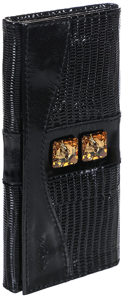 Визитница Elisir Bergamo Black, цвет: черный. EL-LK214-KL0017-000EL-LK214-KL0017-000 Визитница Elisir Bergamo Black, цвет: черный. EL-LK214-KL0017-000EL-LK214-KL0017-000Ключница Elisir выполнена из натуральной кожи, коллекция Bergamo Black с композицией из двух пришивных кристаллов Swarovski. На лицевой стороне сочетание кожи рептилия и гладкой чёрной кожи. Внутри карман на молнии, 6 карабинов для ключей. Футляр закрывается на магнитную кнопку. Упакован в подарочную коробку с тиснением Elisir.
