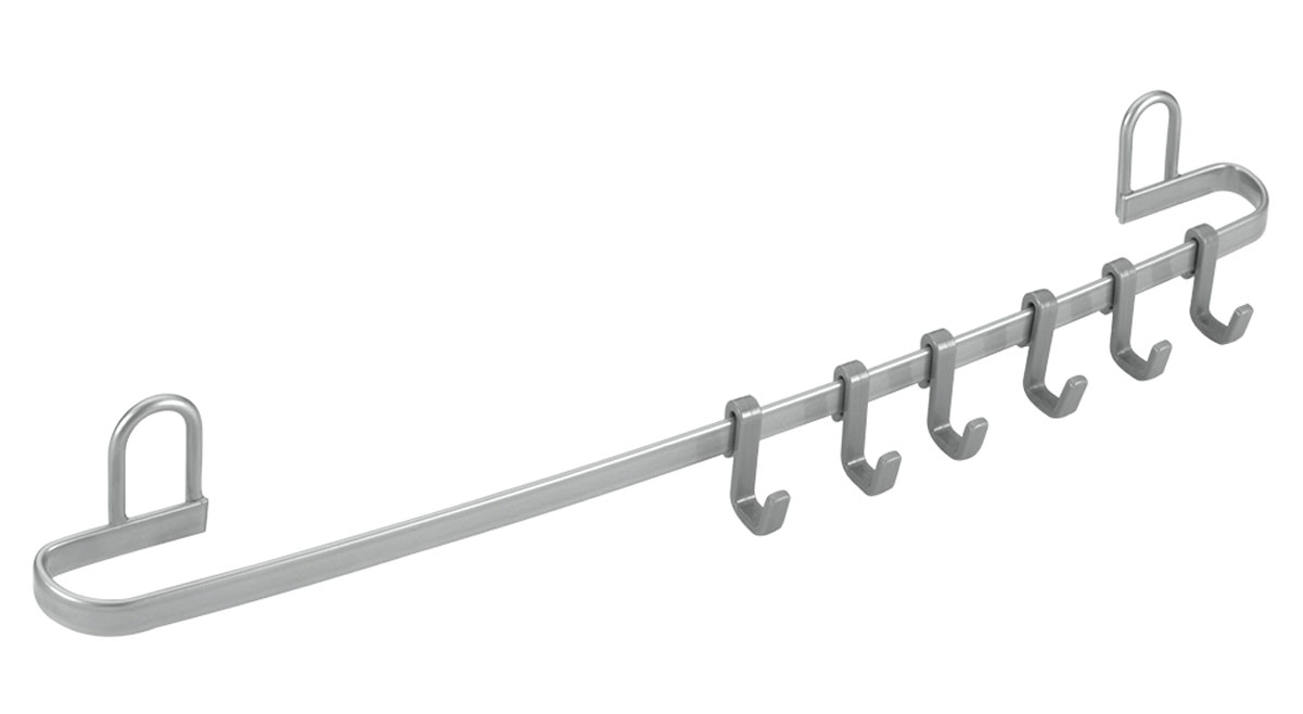 Планка с 6 крючками Metaltex Eureka!35.04.04 Планка с 6 крючками Metaltex Eureka!35.04.04Настенная планка Metaltex Eureka!, изготовленный из стали покрытой полимерным покрытием. Это отличный способ для хранения кухонного ассортимента. Его использование позволяет сэкономить и упорядочить рабочее пространство. Теперь все кухонные инструменты всегда будут под рукой. Кроме того, планка-держатель Metaltex Eureka! имеет стильный классический дизайн и одинаково хорошо впишется и в современный и в классический интерьер. Держатель легко крепится к стене с помощью дополнительного специального крепежа без сверления дырок в стене.
