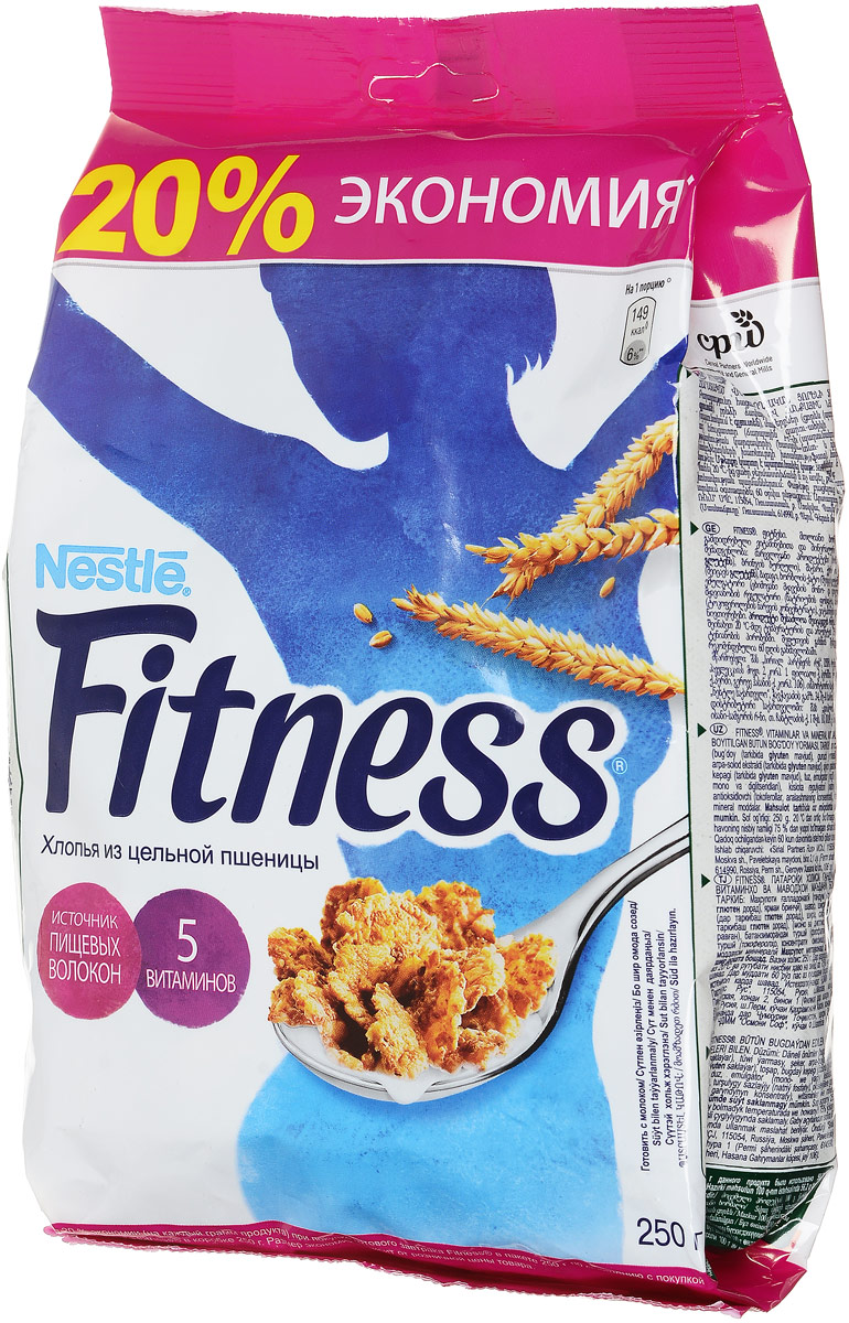 Nestle Fitness Хлопья из цельной пшеницы готовый завтрак, 250 г (пакет)12192685 Nestle Fitness Хлопья из цельной пшеницы готовый завтрак, 250 г (пакет)12192685Готовый завтрак Nestle Fitness Хлопья из цельной пшеницы - идеальный вариант готового завтрака для современной женщины: легкий, вкусный и полезный. В одной порции (30 г) хлопьев Fitness содержится: - 16,1 г цельного зерна пшеницы, которое является важной частью сбалансированного рациона; - клетчатка; - минимум жиров (всего 0,7 г); - витамины и минералы, включая кальций и железо. В хлопьях также содержатся отруби, которые помогают регулировать пищеварение, очищать организм и поддерживать нормальный вес. Хлопья Nestle Fitness сделают каждый ваш завтрак не только полезным, но и по-настоящему вкусным. Уважаемые клиенты! Обращаем ваше внимание на то, что упаковка может иметь несколько видов дизайна. Поставка осуществляется в зависимости от наличия на складе.