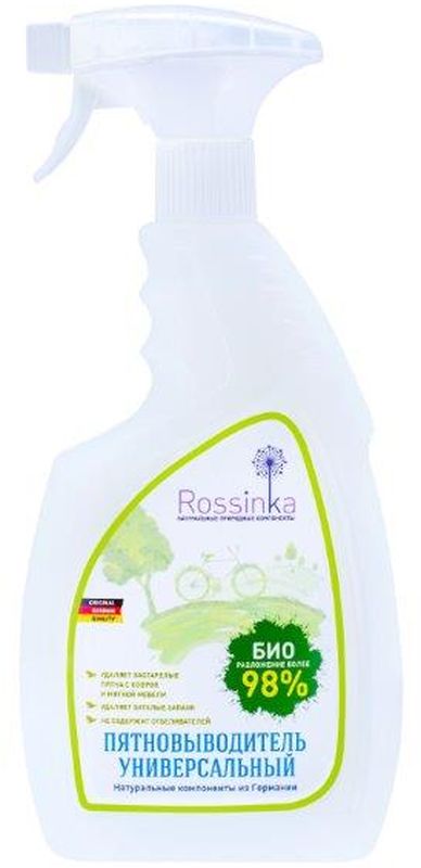 Пятновыводитель универсальный Rossinka, 750 мл4607002303250 Пятновыводитель универсальный Rossinka, 750 мл4607002303250Предназначен для ковровых покрытий, обычных ковров, ковровых дорожек, тканевой мягкой мебели и автомобильных сидений. Не содержит осветляющих и отбеливающих веществ. Не оказывает воздействия на обычную прочность окраски текстильных покрытий. Устраняет затхлые запахи.