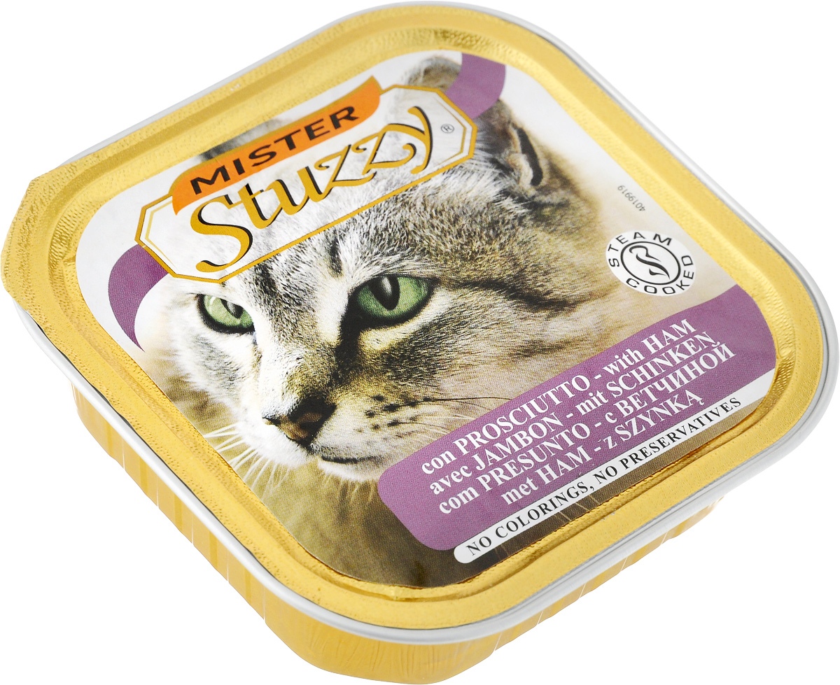Консервы для кошек Stuzzy Mister, с ветчиной, 100 г131.C208 Консервы для кошек Stuzzy Mister, с ветчиной, 100 г131.C208Stuzzy Mister - это полнорационный корм для взрослых кошек. Корм обогащен таурином и витамином Е для поддержания правильной работы сердца и иммунной системы. Инулин обеспечивает всасывание питательных веществ, а биотин способствуют великолепному внешнему виду кожи и шерсти. Корм приготовлен на пару, не содержит красителей и консервантов. Товар сертифицирован.