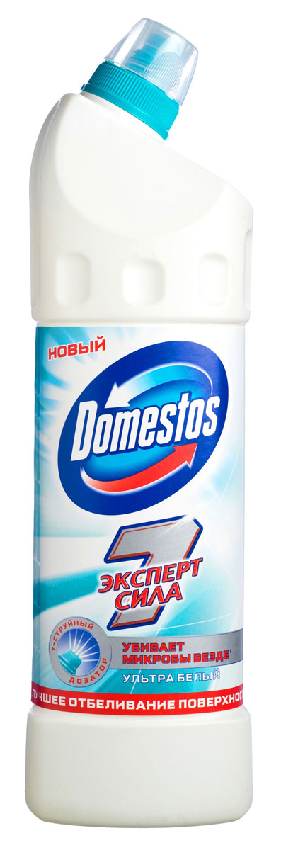 Domestos Эксперт сила 7 Чистящее средство для унитаза Ультра белый 1 л65420707/8880221 Domestos Эксперт сила 7 Чистящее средство для унитаза Ультра белый 1 л65420707/8880221Чистящее средство для унитаза Domestos Эксперт сила. Ультра белый при ежедневном использовании дает вам и вашей семье защиту от микробов в туалете, убивая все известные микробы, и в то же время дарит вашему унитазу белоснежную чистоту и сияние. Благодаря инновационному 7-струйному дозатору Domestos эффективно очищает унитаз и убивает микробы, добираясь даже до самых труднодоступных мест, в которых очищение обычно затруднено. Среди средств для туалетов Domestos - бесспорный лидер, благодаря густой формуле и удобной форме бутылки. Влага и тепло - идеальные условия для размножения бактерий, грибка, плесени. Регулярное использование небольшого количества Domestos убирает мыльной осадок, темные пятна, дезинфицирует поверхности. Domestos безопасен. При надлежащем использовании Domestos абсолютно безвреден как для людей, так и для окружающей среды: содержащееся в нем активное дезинфицирующее вещество сразу после применения распадается на безопасные компоненты. ...