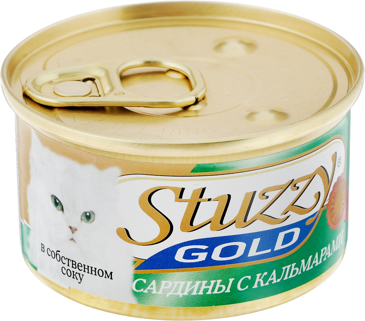Консервы для взрослых кошек Stuzzy Gold, сардины с кальмарами в собственном соку, 85 г132.C401 Консервы для взрослых кошек Stuzzy Gold, сардины с кальмарами в собственном соку, 85 г132.C401Консервы для кошек Stuzzy Gold - это дополнительный рацион для взрослых кошек. Корм обогащен таурином и витамином Е для поддержания правильной работы сердца и иммунной системы. Инулин обеспечивает всасывание питательных веществ, а биотин способствуют великолепному внешнему виду кожи и шерсти. Корм приготовлен на пару, не содержит красителей и консервантов. Состав: субпродукты морепродуктов: сардины 57,6%, кальмары 4,7%, креветки 2,4%, мидии 0,9%. Питательная ценность: белок 11,2%, жир 2,8%, клетчатка 0,1%, зола 2,6%, влажность 82%. Питательные добавки (на кг): витамин А 1325 МЕ, витамин D3 110 МЕ, витамин Е 15 мг,таурин 160 мг. Товар сертифицирован.