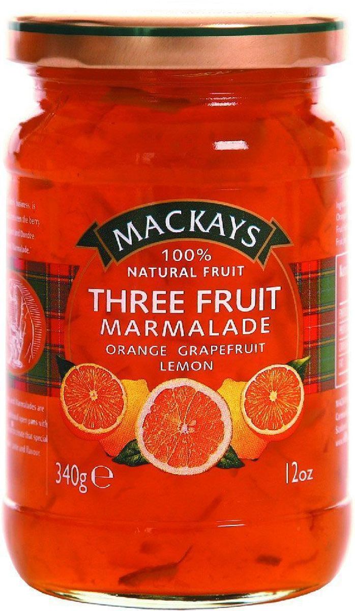 Mackays Десерт из трех фруктов (апельсин, лимон, грейпфрут), 340 г211104 Mackays Десерт из трех фруктов (апельсин, лимон, грейпфрут), 340 г211104Для цитрусовых джемов используют только высококачественные цитрусовые фрукты от лучших производителей из Севильи и других регионов Испании. Цитрусовые вкусы апельсина, грейпфрута и лимона переплелись в этом терпком мармеладе.